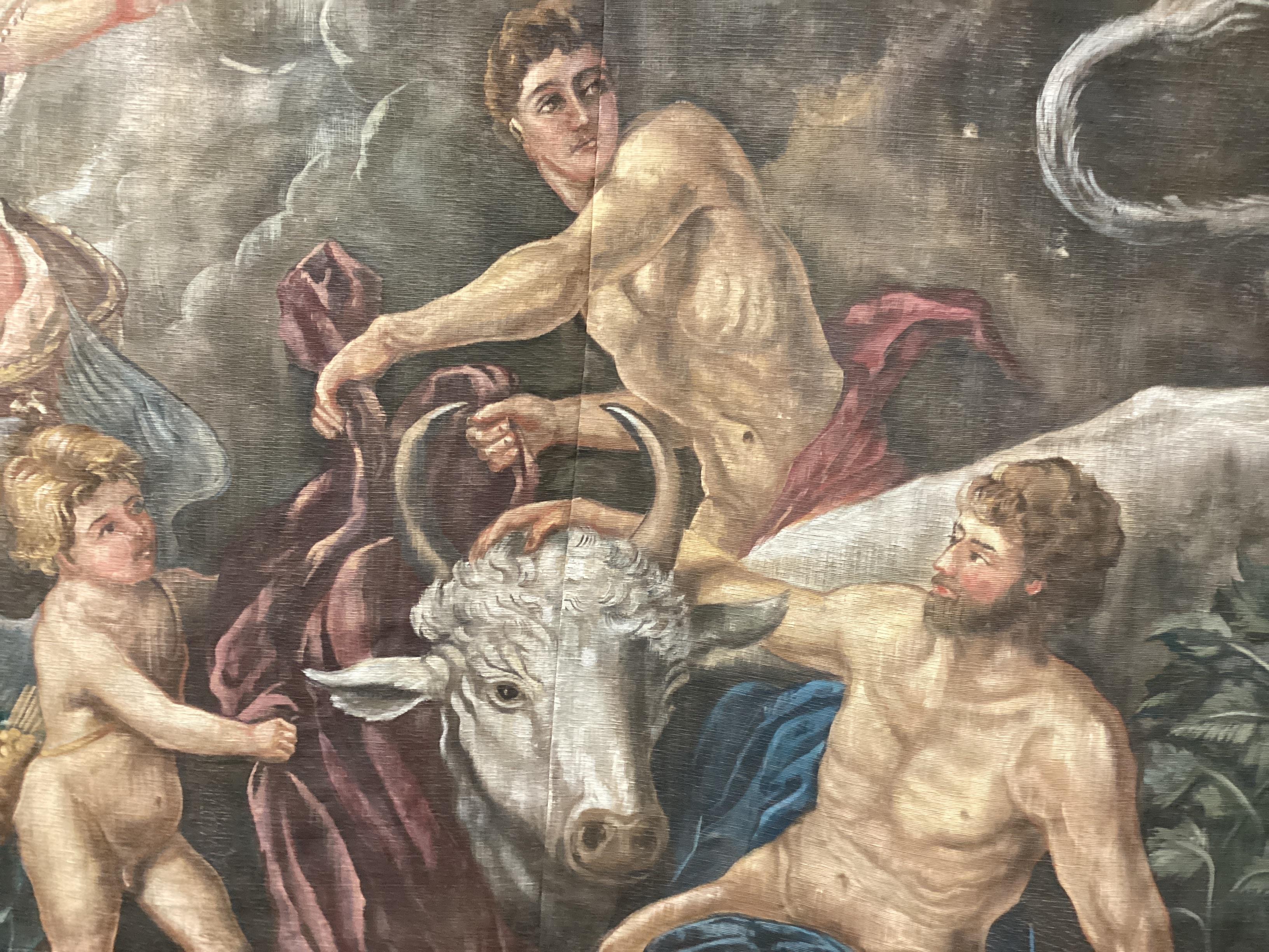 A painted canvas backdrop, Europa and the Bull, approximately 310cm x 240cm